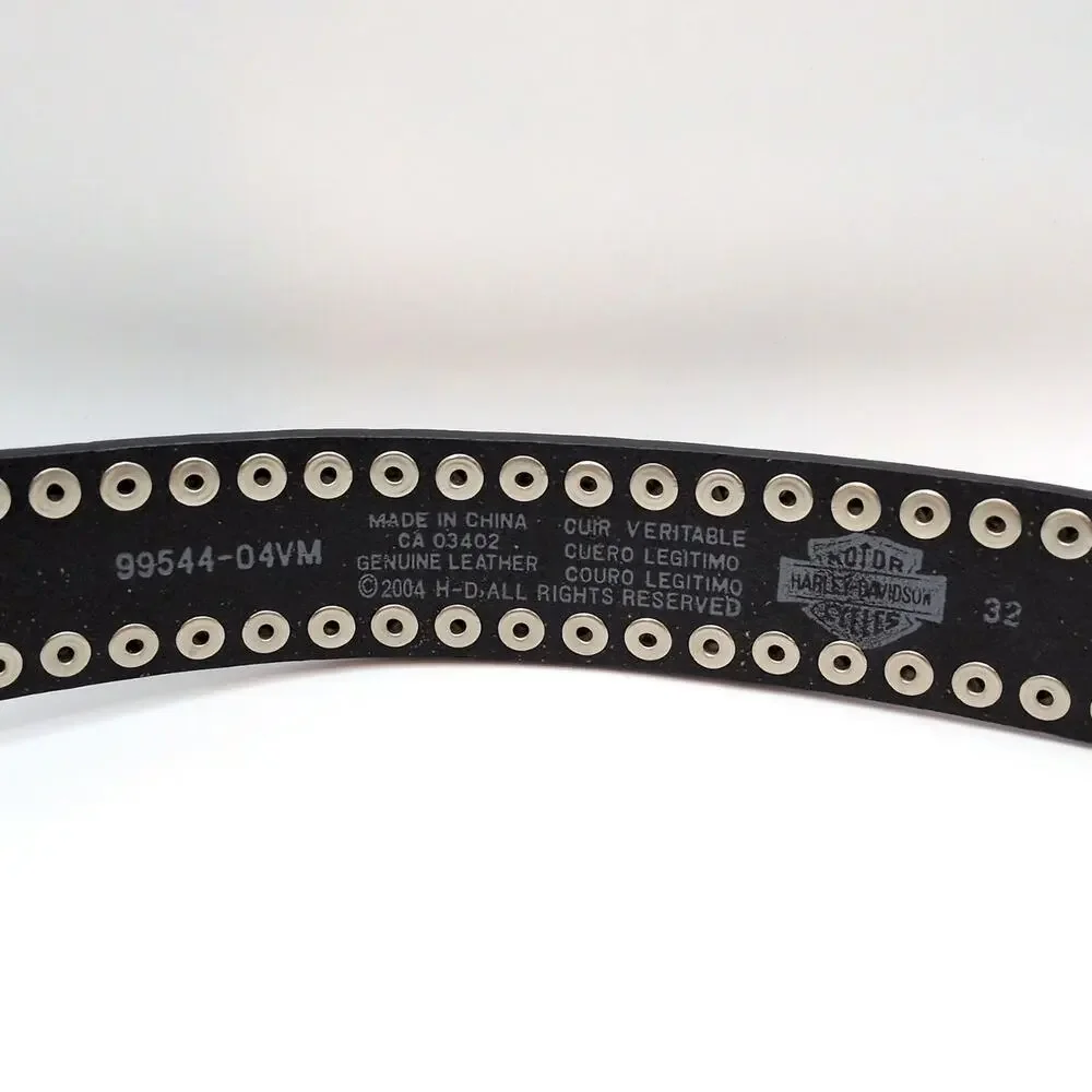 VTG Y2K Harley Davidson Moto Studded Black Leather Belt w/ Buckle 32in-36in